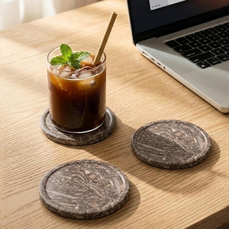 RADICALn Premium Set of 6 Oceanic Blue Marble Coasters 3.5 Inch Round with Holder – Elegant Natural Stone Drink Coasters for Coffee & Dining Table, Luxury Table Protection, Modern Home Decor - Image 2