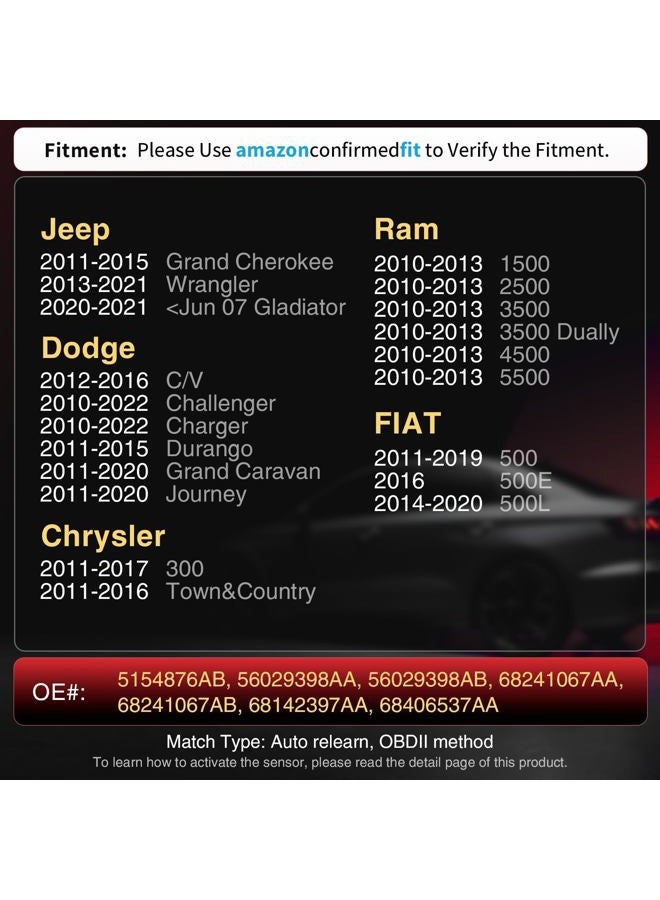 Marsflex TPMS Sensor Compatible for Jeep grand cherokee Dodge Ram 1500 Chrysler Fiat, Tire Pressure Monitoring System Replaces# 56029398AA, 56029398AB, 68241067AA, 68241067AB 433MHz - Image 2