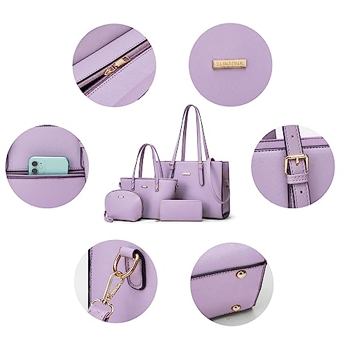 Lovematch Women Fashion Synthetic Leather Handbags Tote Bag Shoulder Bag Top Handle Satchel Purse Set 4pcs - Image 3