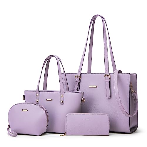Lovematch Women Fashion Synthetic Leather Handbags Tote Bag Shoulder Bag Top Handle Satchel Purse Set 4pcs - Image 1