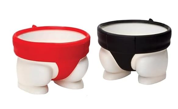 we3 Funny Design Sumo Egg Cup Set Red and Black 2-Piece for Hard or Soft Boiled Eggs - Image 1