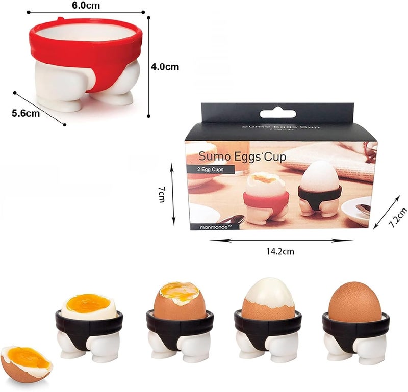 we3 Funny Design Sumo Egg Cup Set Red and Black 2-Piece for Hard or Soft Boiled Eggs - Image 2