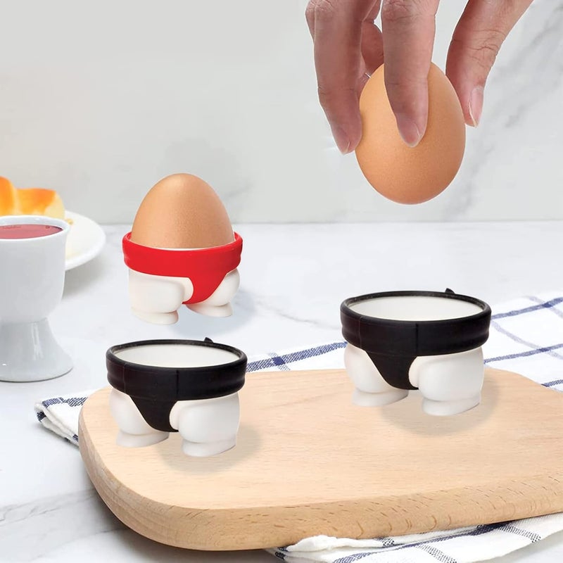 we3 Funny Design Sumo Egg Cup Set Red and Black 2-Piece for Hard or Soft Boiled Eggs - Image 3