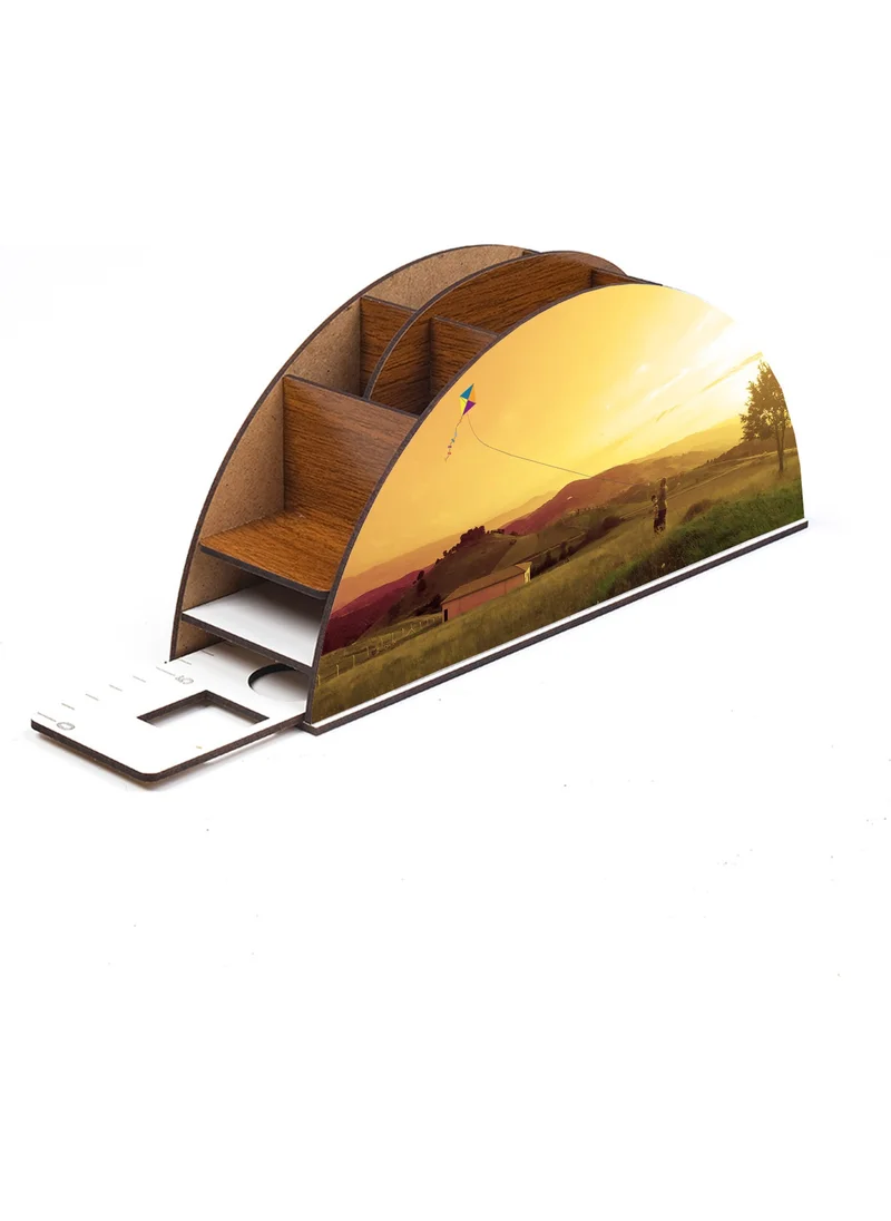 Notpa Wooden Kite Rainbow Ruler Desktop Pen Holder Box Organizer For Kids GK120