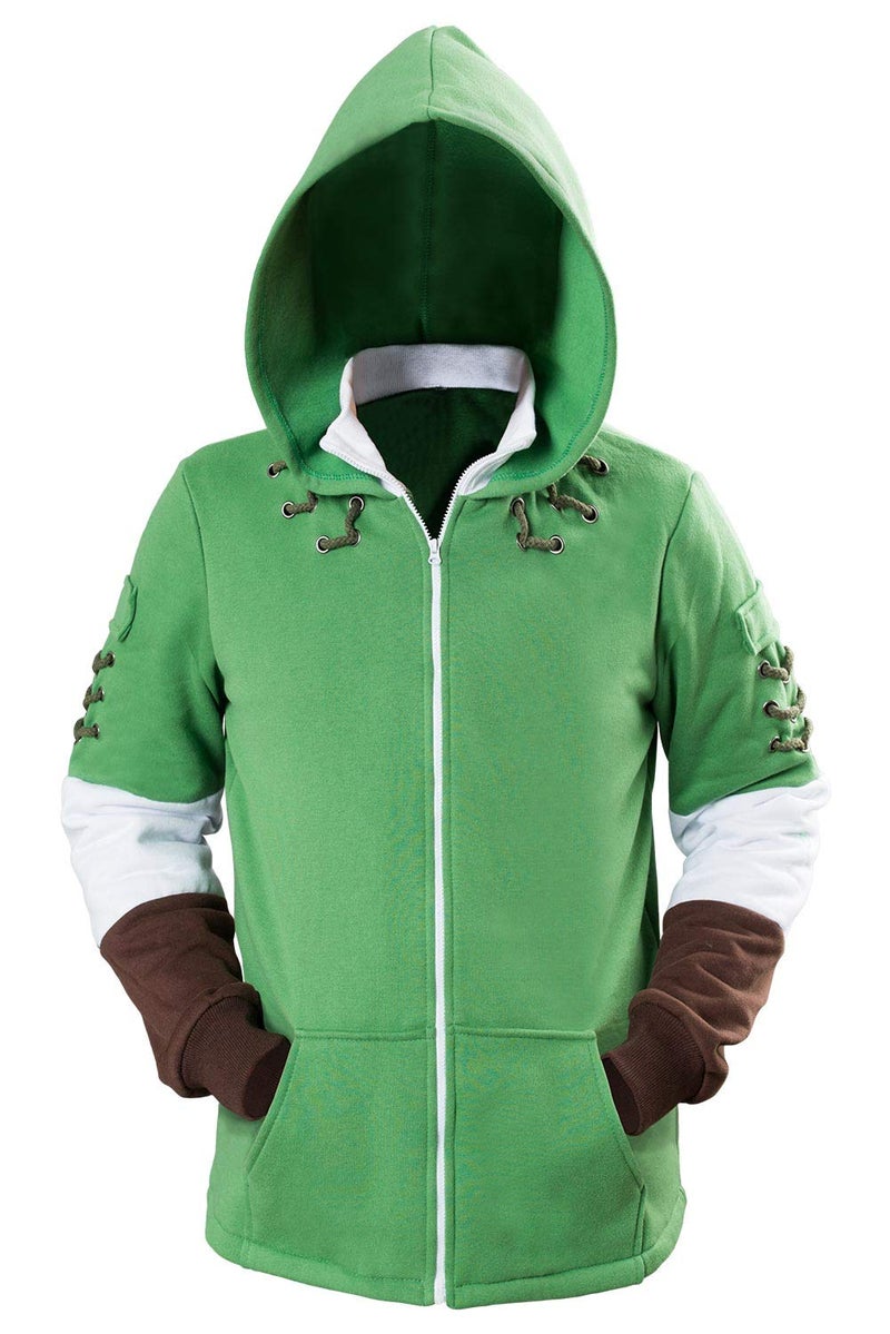 Ya-cos Adult Cosplay Hoodie Hooded Coat Zipper Jacket Green Sweatshirt Costume Outfit - Image 1