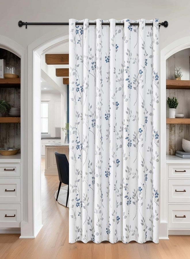 Beauoop Floral 100% Blackout Curtains 84 Inch Length 1 Panel for Patio Sliding Door Extra Wide Blue Grey Flower Patterned Divider Room Darkening Thermal Soundproof Grommet Window Drapes,100x84, 1 Set - Image 5
