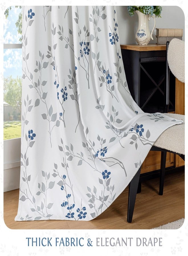 Beauoop Floral 100% Blackout Curtains 84 Inch Length 1 Panel for Patio Sliding Door Extra Wide Blue Grey Flower Patterned Divider Room Darkening Thermal Soundproof Grommet Window Drapes,100x84, 1 Set - Image 4