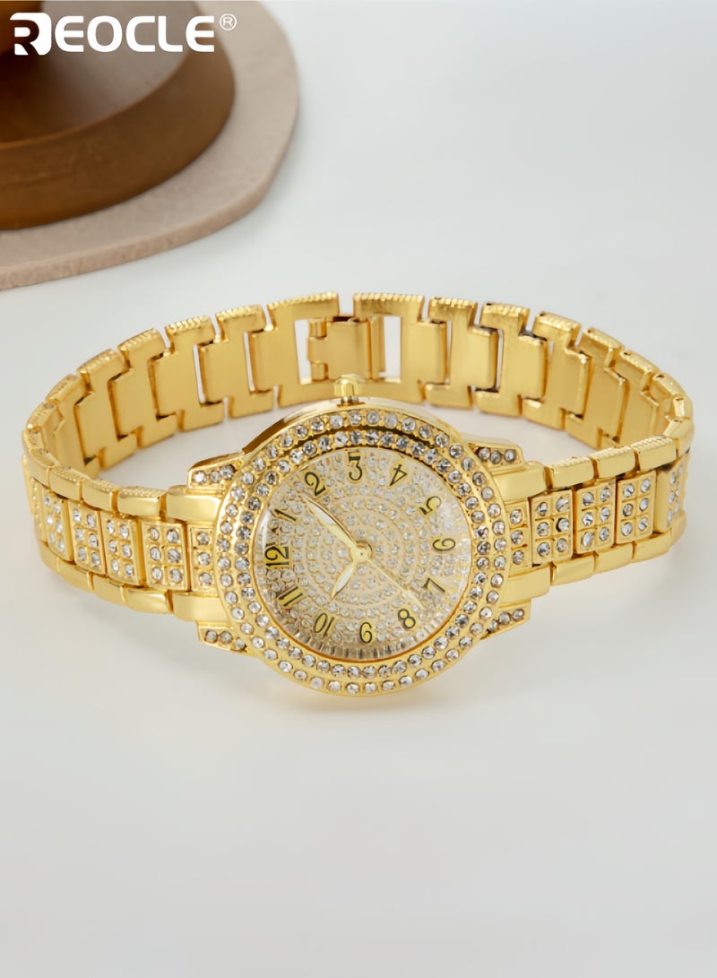 ريوكل طقم ساعات نسائي 5 قطع ساعة كوارتز مرصعة بالكامل بالألماس مع عقد وأساور وأقراط وخواتم مجموعة ساعات من الفولاذ المقاوم للصدأ - Image 4