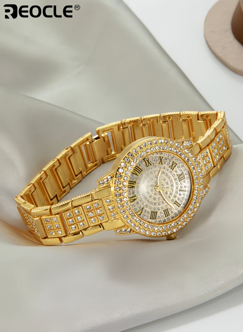 ريوكل طقم ساعات نسائي 5 قطع ساعة كوارتز مرصعة بالكامل بالألماس مع عقد وأساور وأقراط وخواتم مجموعة ساعات من الفولاذ المقاوم للصدأ - Image 5