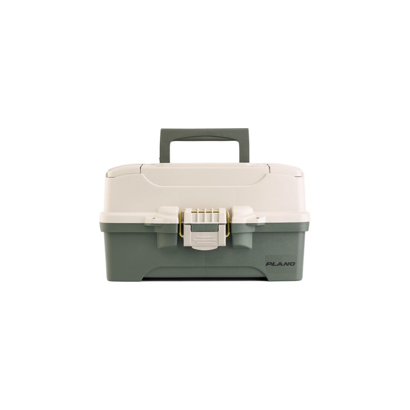 Plano Two-Tray Tackle Box, Green/Tan, Rust-Proof Brass Latch, Top-Access Tray with Deep Storage, Made in the USA, Portable Fishing Gear Storage Organizer - Image 1