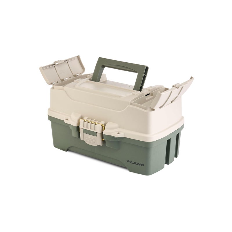 Plano Two-Tray Tackle Box, Green/Tan, Rust-Proof Brass Latch, Top-Access Tray with Deep Storage, Made in the USA, Portable Fishing Gear Storage Organizer - Image 3