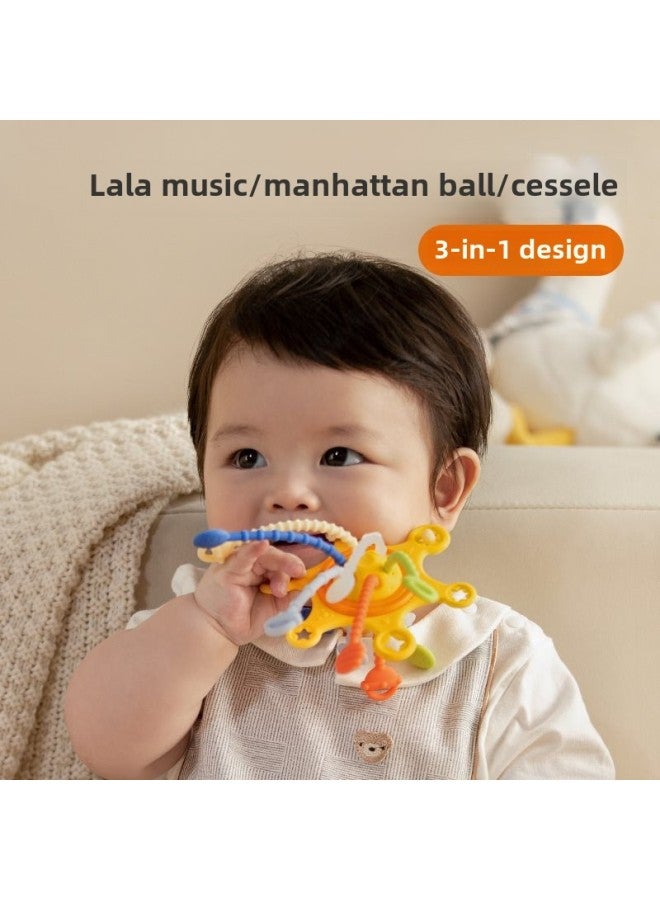 Hand-caught Ball Gnawing Teeth Infant Toy Rubber Plug Early Education DIY Finger Pumping Music Can Be Newborn Plug-Color:Laole + Rattle 6-piece Set - Image 3