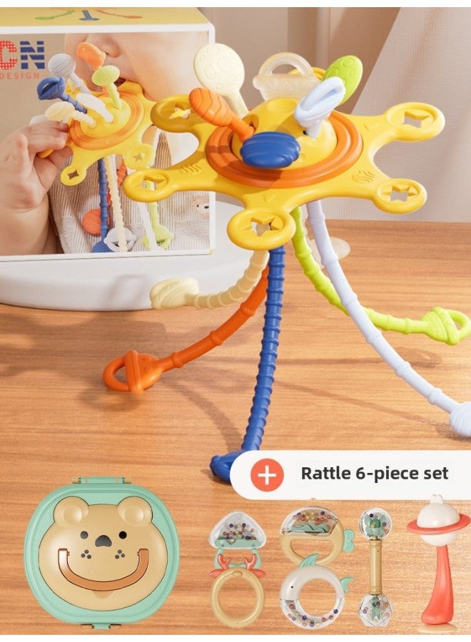 Hand-caught Ball Gnawing Teeth Infant Toy Rubber Plug Early Education DIY Finger Pumping Music Can Be Newborn Plug-Color:Laole + Rattle 6-piece Set - Image 1