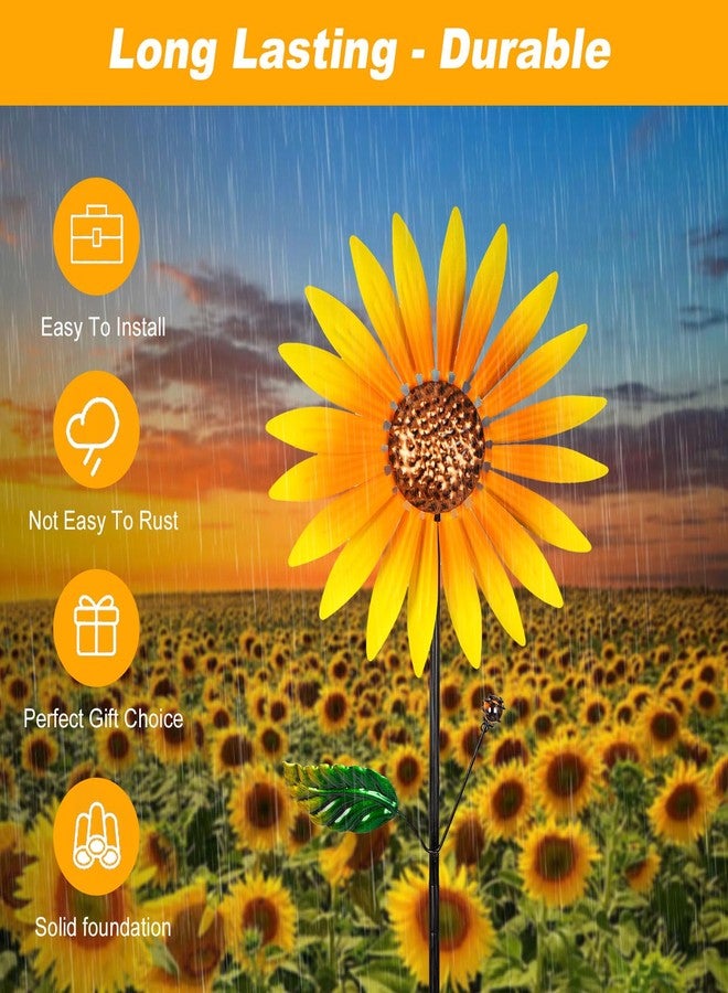 عبوتان من دوارات الرياح الخارجية، طاحونة هوائية مزينة بزهرة عباد الشمس للحديقة، دوارات هوائية للحديقة، دوارة هوائية معدنية خارجية لتزيين الحديقة - Image 5
