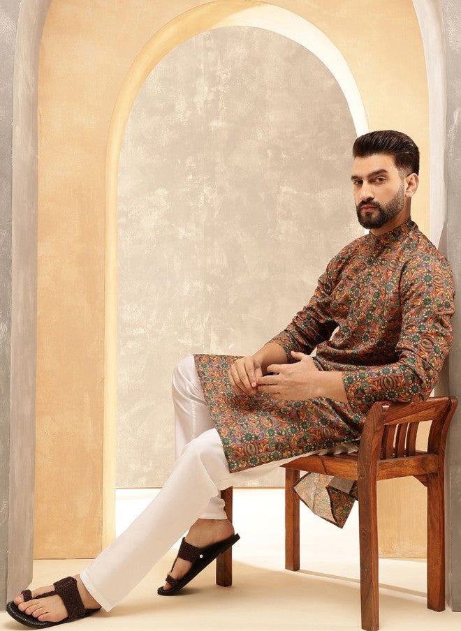 Sojanya قميص كورتا بقلنسوة مزخرفة بتصميمات عرقية للرجال - Image 5