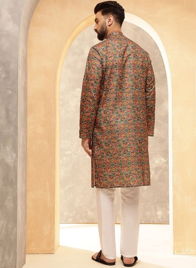 Sojanya قميص كورتا بقلنسوة مزخرفة بتصميمات عرقية للرجال - Image 4