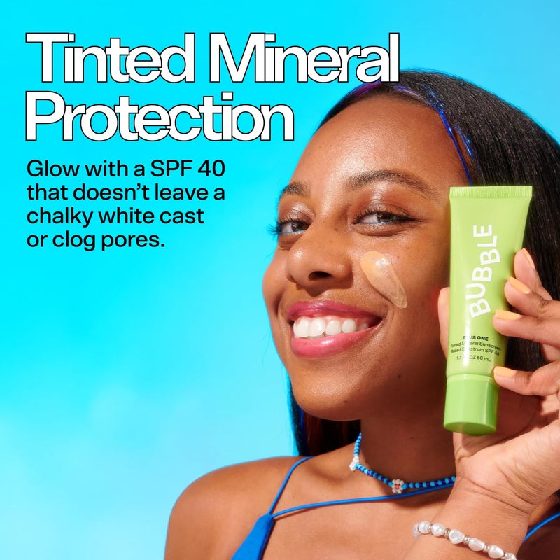 Bubble Daily Mineral Sunscreen Broad Spectrum SPF 40 - Tinted Sunscreen for Face with Zinc Oxide & Omega 3 Fatty Acids - Hydrating & Blurring Formula Suitable for All Skin Types (50ml) - Image 2