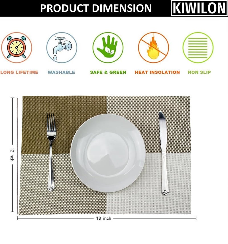 Kiwilon Placemats for Dining Table Set of 6 I PVC Heat Resistance Dining Table Mats I Washable Non-Slip Placements Multi-Purpose (C-5, Pack of 6) - Image 3