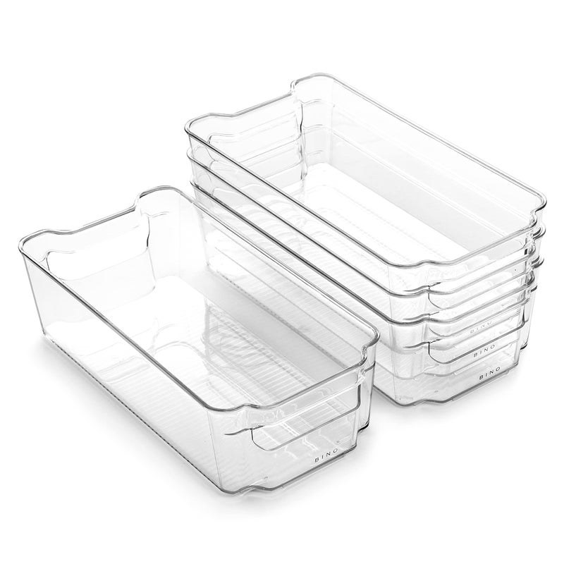 BINO | Stackable Storage Bins, Medium - 4 Pack | The Stacker Collection | Clear Plastic Storage Bins | Organization and Storage Containers for Pantry & Fridge | Multi-Use Organizer Bins | BPA-Free - Image 1