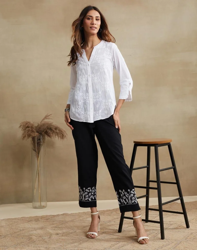 Fabindia  White Cotton Chikankari Shirt for Women | Best Price UAE