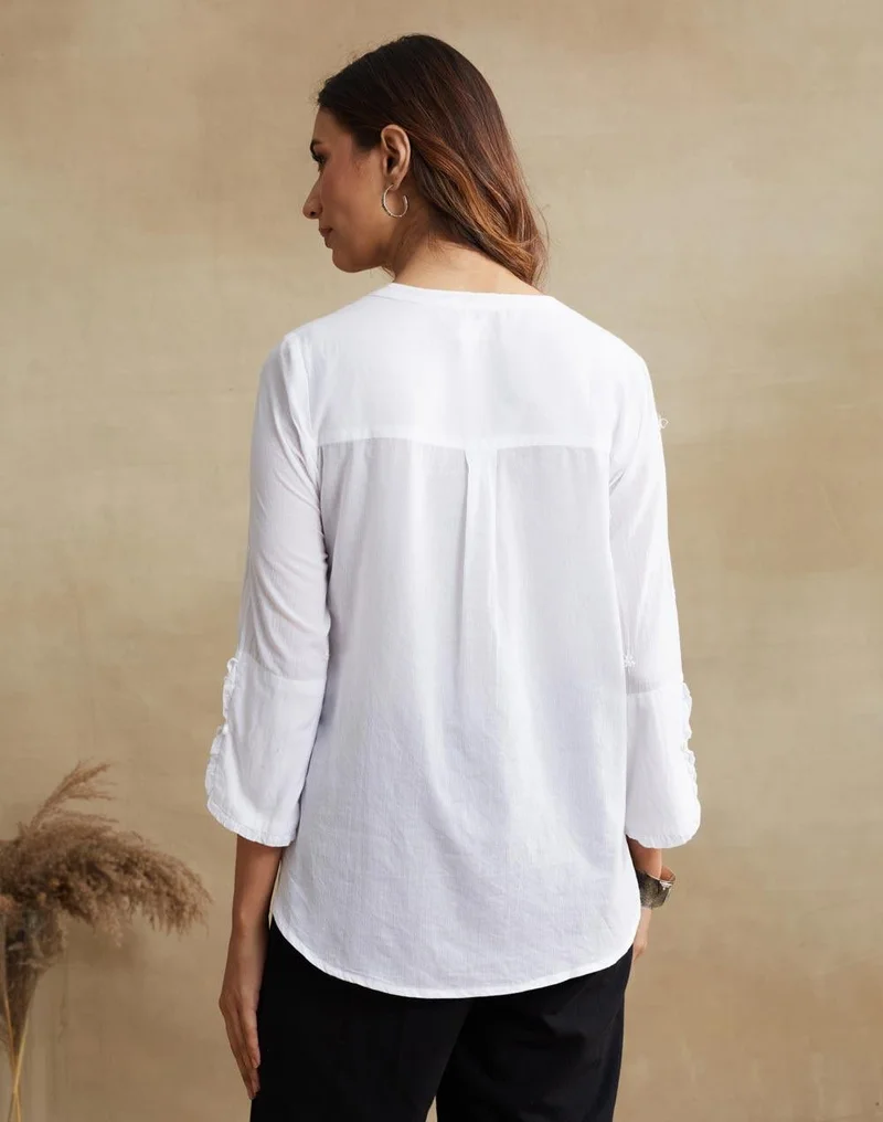 Fabindia  White Cotton Chikankari Shirt for Women | Best Price UAE
