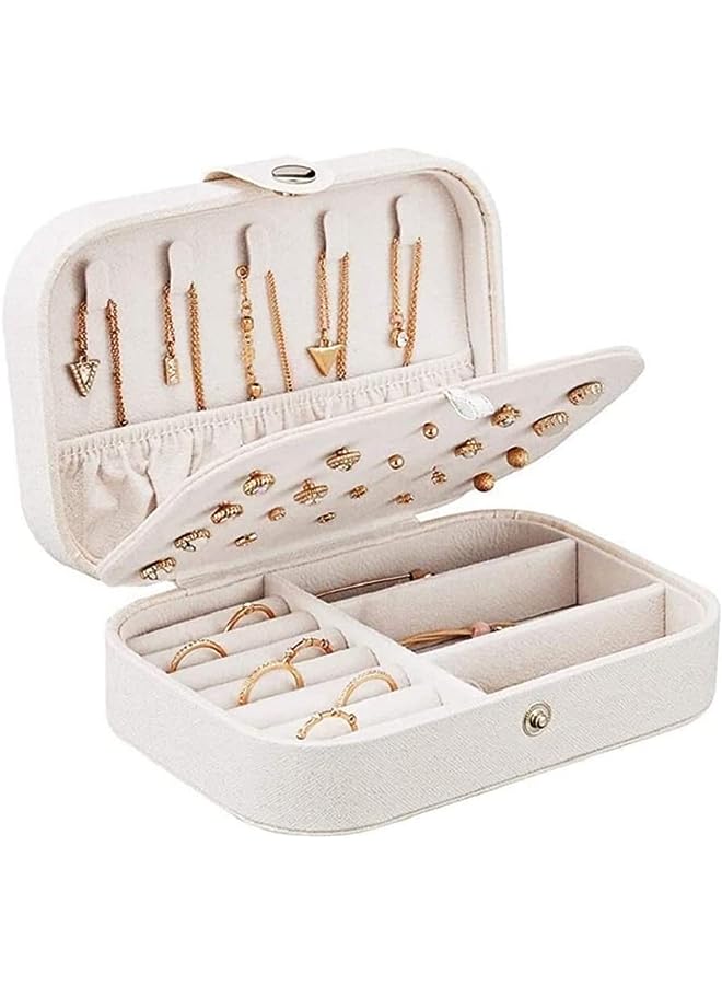 PROMASS Jewelry Box, PU Leather Small Jewelry Organizer for Women Girls, Double Layers Jewelry Organizer Display Storage Holder Box for Rings, Earrings, Necklaces, Bracelets (White) - Image 1