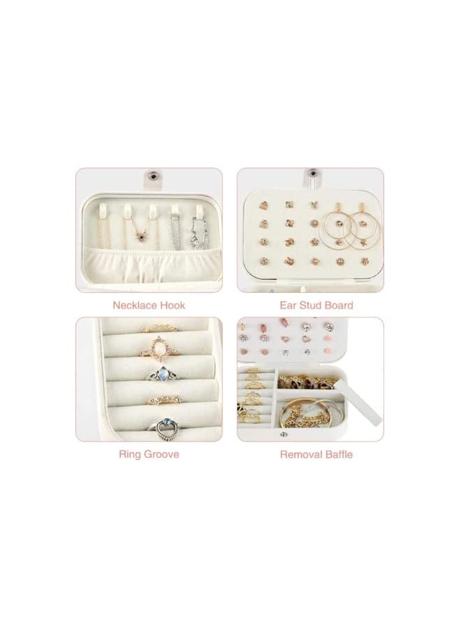 PROMASS Jewelry Box, PU Leather Small Jewelry Organizer for Women Girls, Double Layers Jewelry Organizer Display Storage Holder Box for Rings, Earrings, Necklaces, Bracelets (White) - Image 3