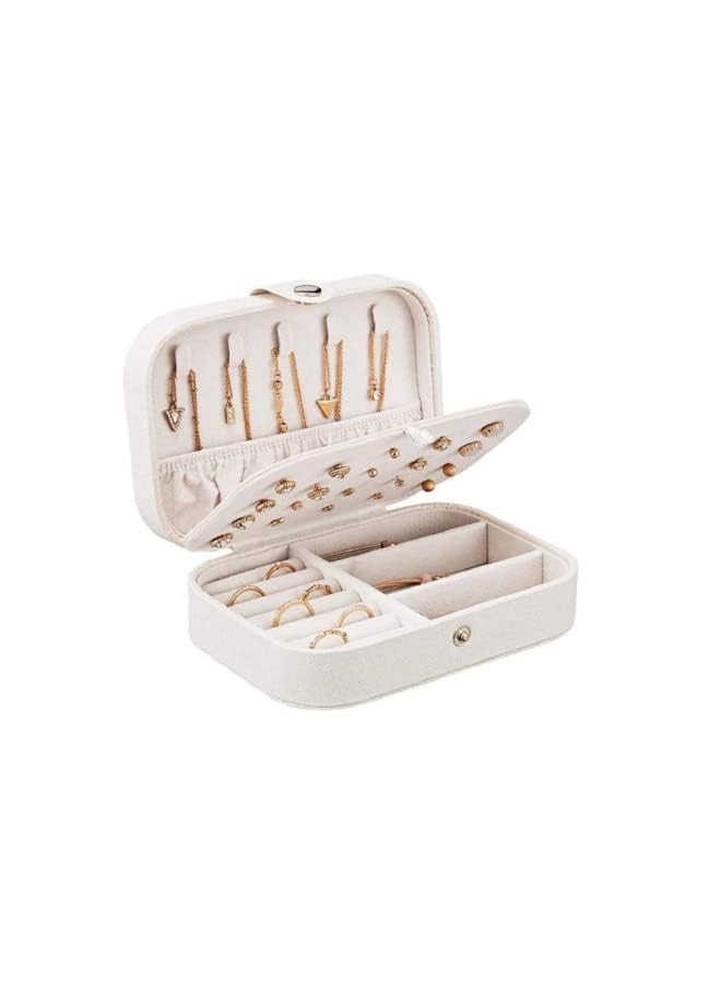 PROMASS Jewelry Box, PU Leather Small Jewelry Organizer for Women Girls, Double Layers Jewelry Organizer Display Storage Holder Box for Rings, Earrings, Necklaces, Bracelets (White) - Image 2