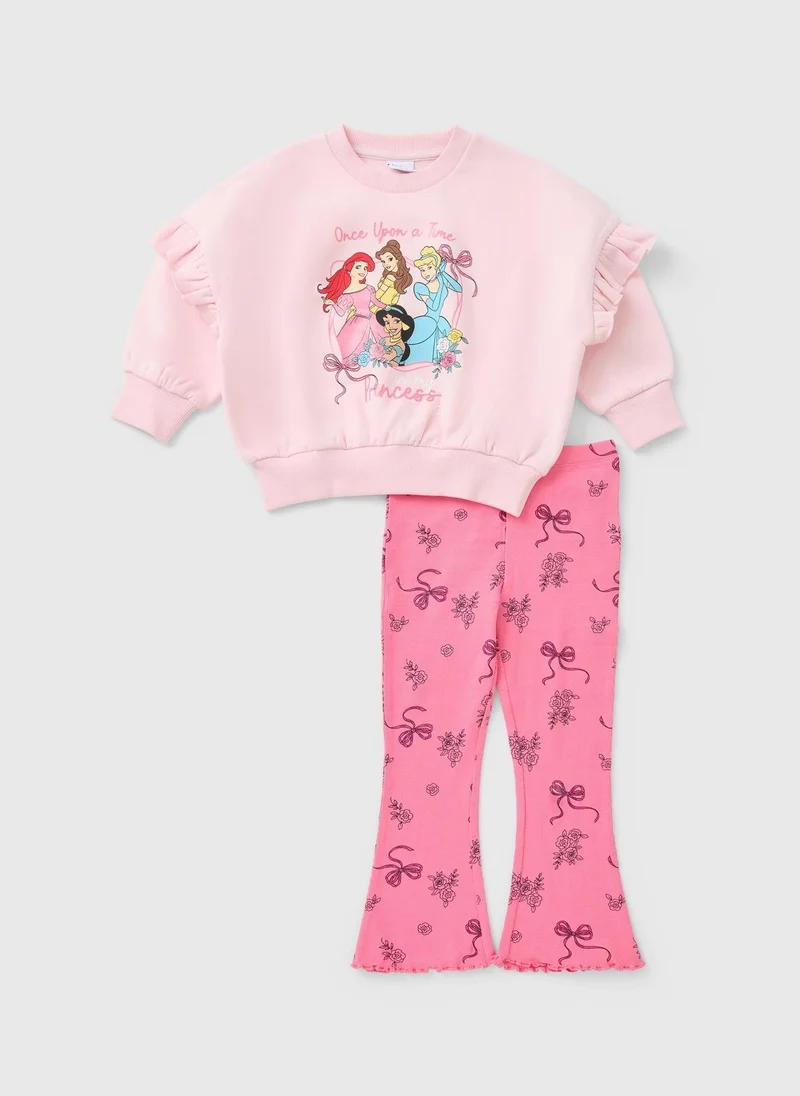 Matalan Disney Girls Pink Princess Sweatshirt & Flare Set