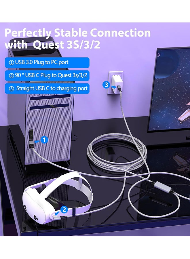 O Ozone Link Cable 5M Compatible with for Meta Quest 3/2/Pro and Pico VR Headsets, Nylon Braided USB-C Cable with Fast Charging & USB 3.0 Data Transfer-Grey - Image 2