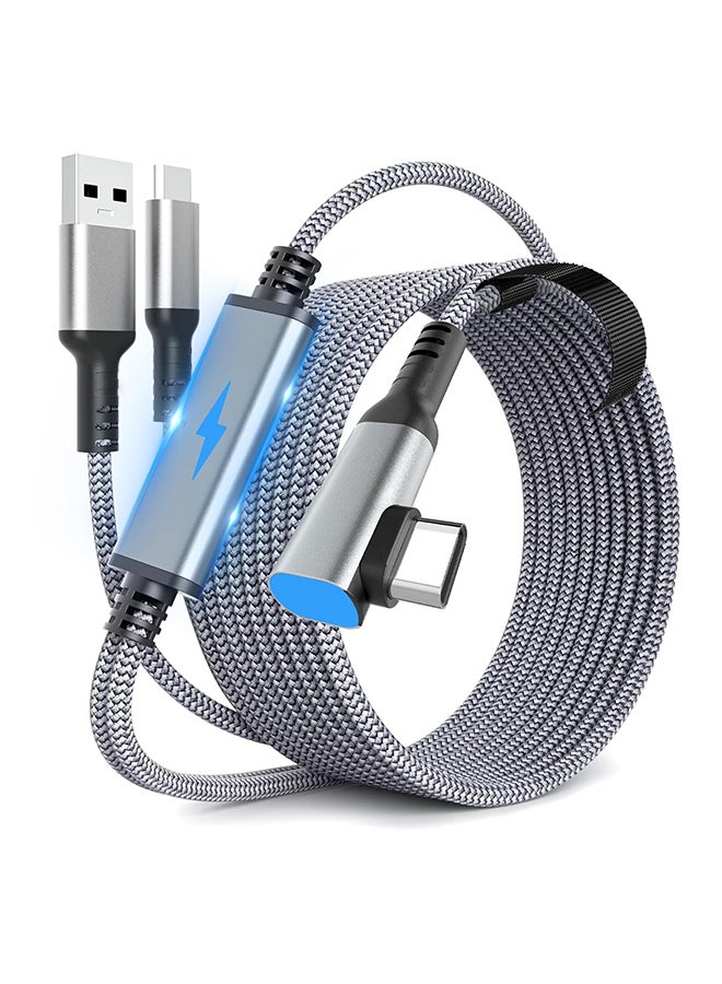 O Ozone Link Cable 5M Compatible with for Meta Quest 3/2/Pro and Pico VR Headsets, Nylon Braided USB-C Cable with Fast Charging & USB 3.0 Data Transfer-Grey - Image 1