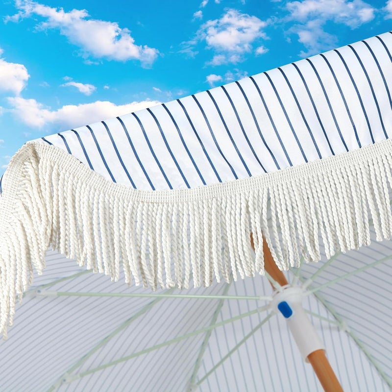 Seazul Patio Umbrella with Fringe, Beach Umbrella, Fringe Umbrella Outdoor Patio with Hanging Hook, Tilting Aluminum Pole, UV 50+, Fiberglass Ribs - Image 4