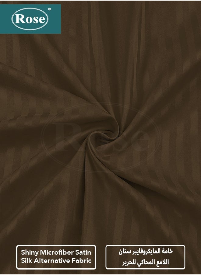 Rose Rose Luxurious Hotel Stripe Fitted Sheet with Deep Pockets and Pillow Cases, Bed Sheet 3-Pieces Set, Soft & Silky Microfiber Breathable and Cooling, King Size 200x200+35 cm, Dark Brown  - Image 4