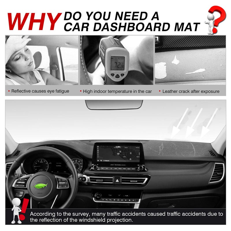 Autorder غطاء لوحة القيادة المخصص من أوتوردير لكيا سيلتوس 2020 2021 2022 2023 ملحقات غطاء داش فانيلا غير قابل للانزلاق واقي داش مات أسود - Image 2