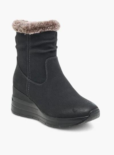 Celeste Women's Plush Detail Ankle Boots with Zip Closure and Wedge Heels