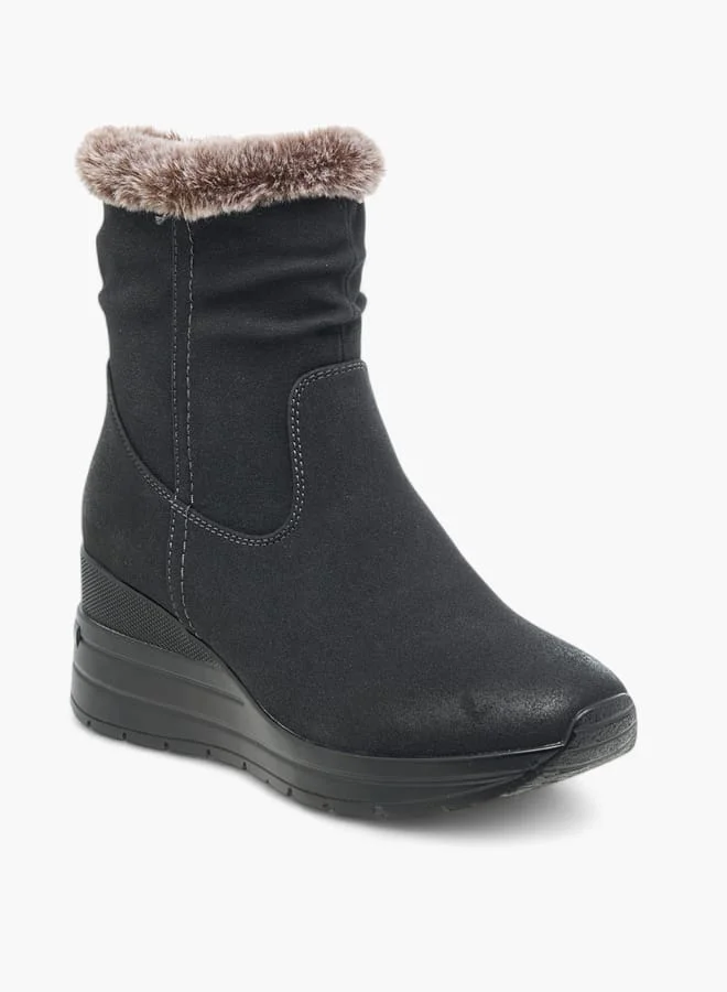 سيليست Women's Plush Detail Ankle Boots with Zip Closure and Wedge Heels