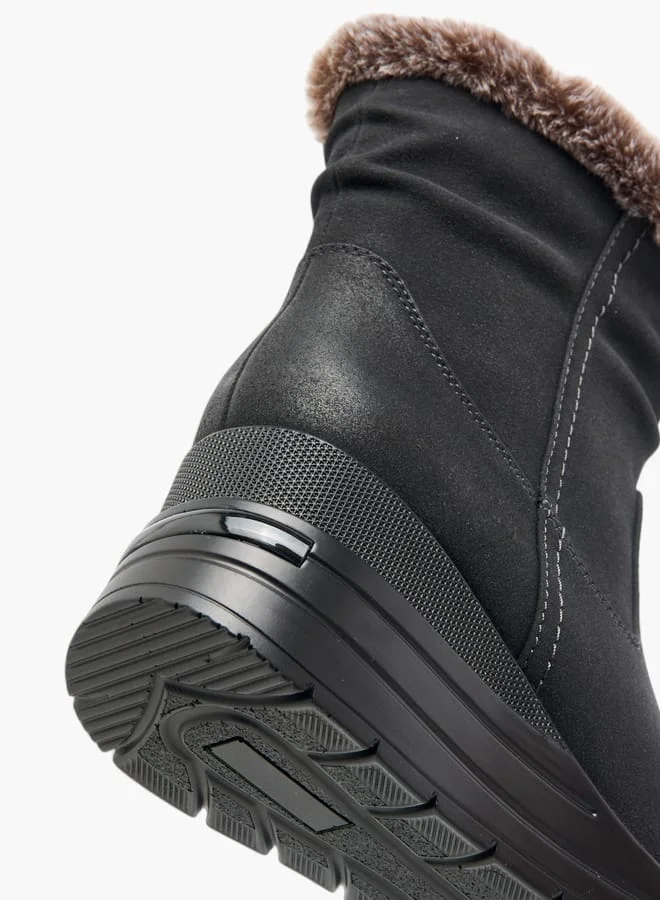 سيليست Women's Plush Detail Ankle Boots with Zip Closure and Wedge Heels