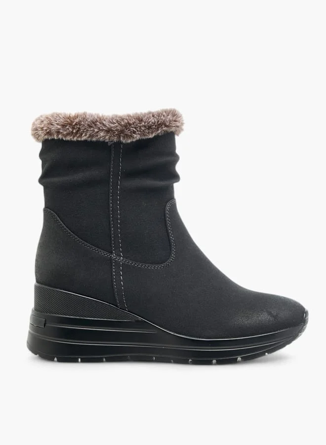 سيليست Women's Plush Detail Ankle Boots with Zip Closure and Wedge Heels