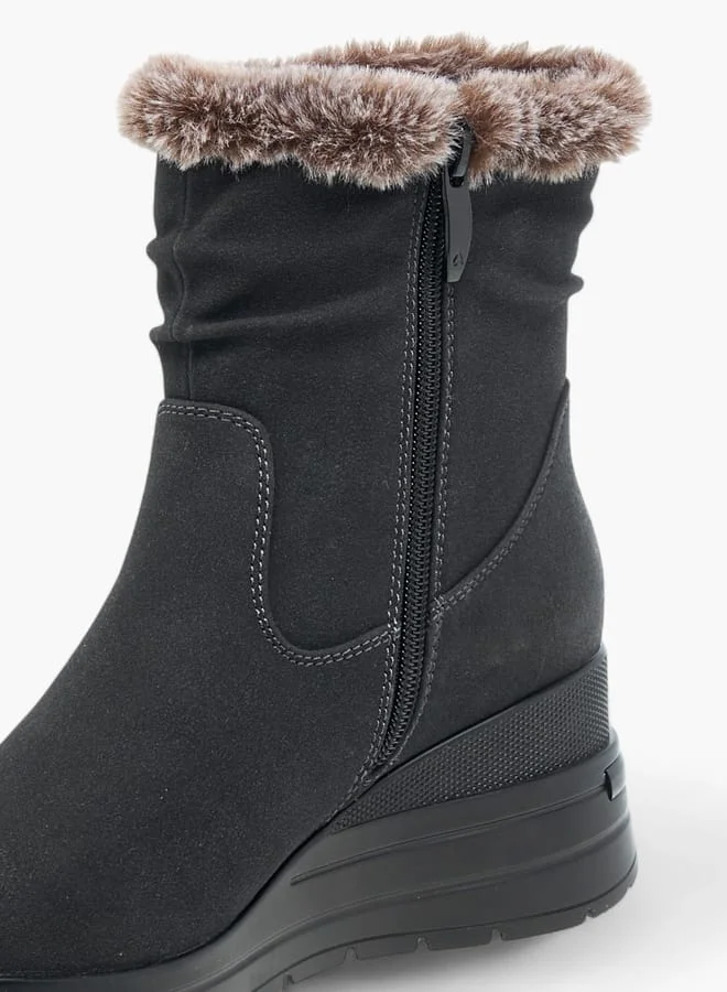 سيليست Women's Plush Detail Ankle Boots with Zip Closure and Wedge Heels