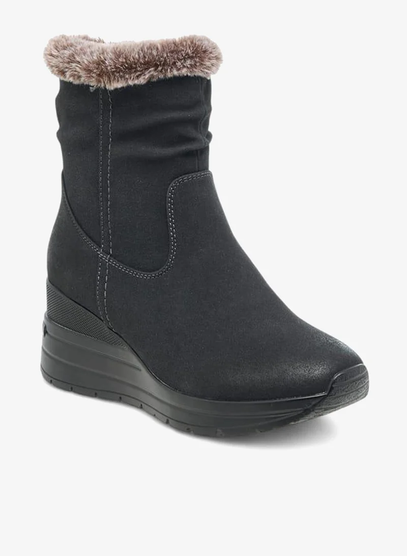 Celeste Women's Plush Detail Ankle Boots with Zip Closure and Wedge Heels