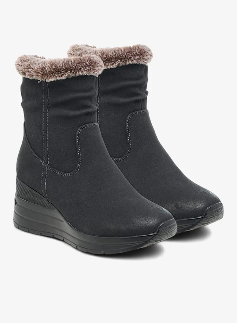 Celeste Women's Plush Detail Ankle Boots with Zip Closure and Wedge Heels