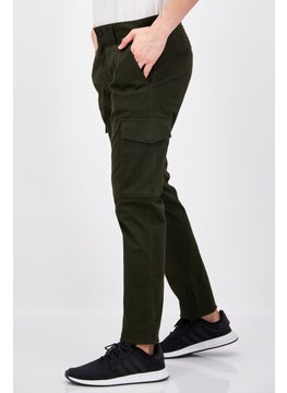 Threadbare Men Solid Stretchable Cargo Pants, Forest Green  - Image 3