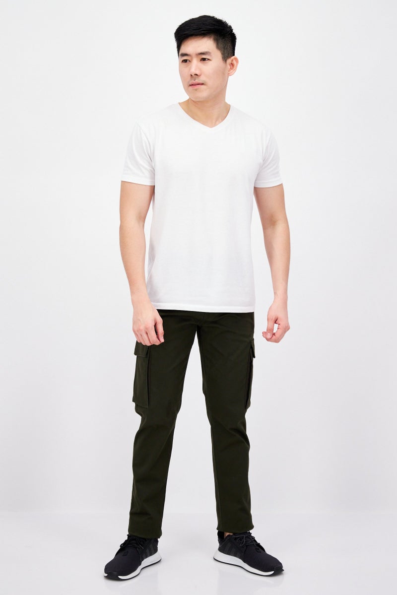 Threadbare Men Solid Stretchable Cargo Pants, Forest Green  - Image 4