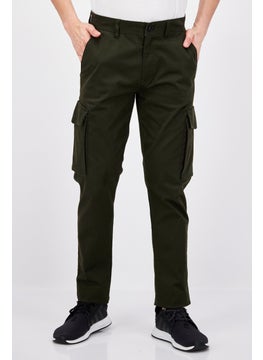 Threadbare Men Solid Stretchable Cargo Pants, Forest Green  - Image 1