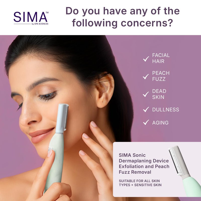 SPA SCIENCES شفرة ديرما بلانينغ براءة اختراع SIMA للوجه للنساء - إزالة الشعر الزائد بدون ألم 2 في 1 وتقشير الوجه - مضاد للشيخوخة - 3 سرعات - قابلة للشحن - علاج لمدة 7 أسابيع - Image 2