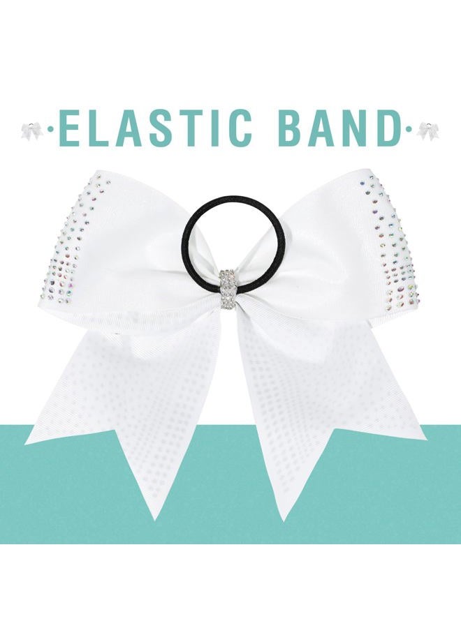 DEEKA 6PCS 8" Large Glitter Cheer Bows with Full Rhinestones Colorful Shimmer Shiny Cheer Hair Bows Elastic Band Ponytail Holder for Cheerleader Girls Sports -White - Image 4