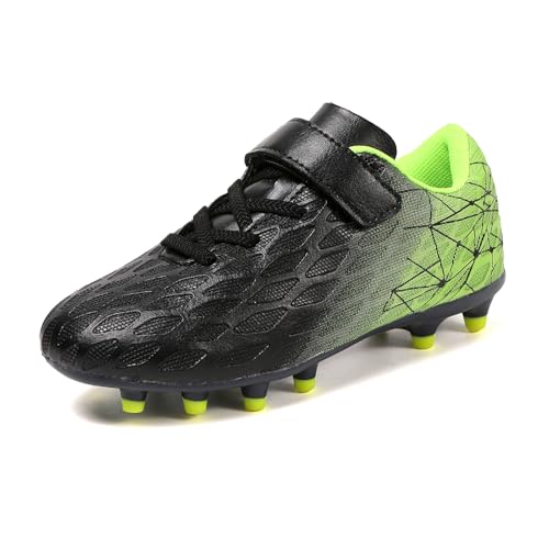 Skerxut Soccer Cleats, Kids Firm Ground Football Shoes, Boys Girls Athletic Outdoor (Black/Green, Little Kid, 11, Numeric, US Footwear Size System, Medium) - Image 3