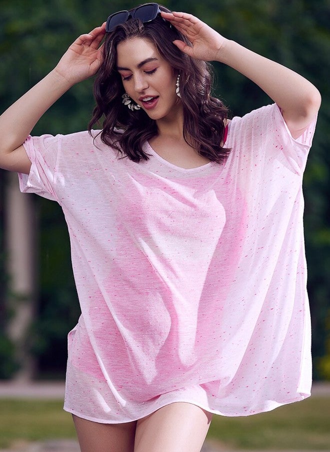 Athena فستان تغطية مطبوع بتصميم تجريدي وردي للنساء - Image 1