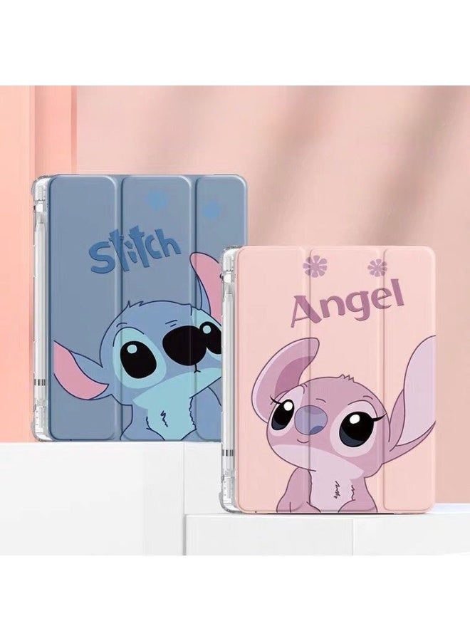 STITCH Cute Case for iPad (A16) 11th/10th Generation (2025/2022) with Pen Holder, Clear Back Cover Case Slim Stand Shockproof Tablet - Blue - Image 3