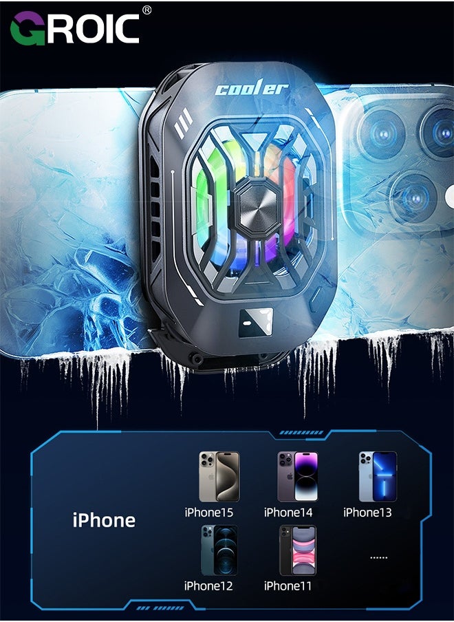 Gaming Phone Cooler Universal Fan With 3 Cooling Modes, RGB Lights for iPhone & Smartphones - Advanced Cooling & Charging, Ideal for Live Streaming and Gaming phone